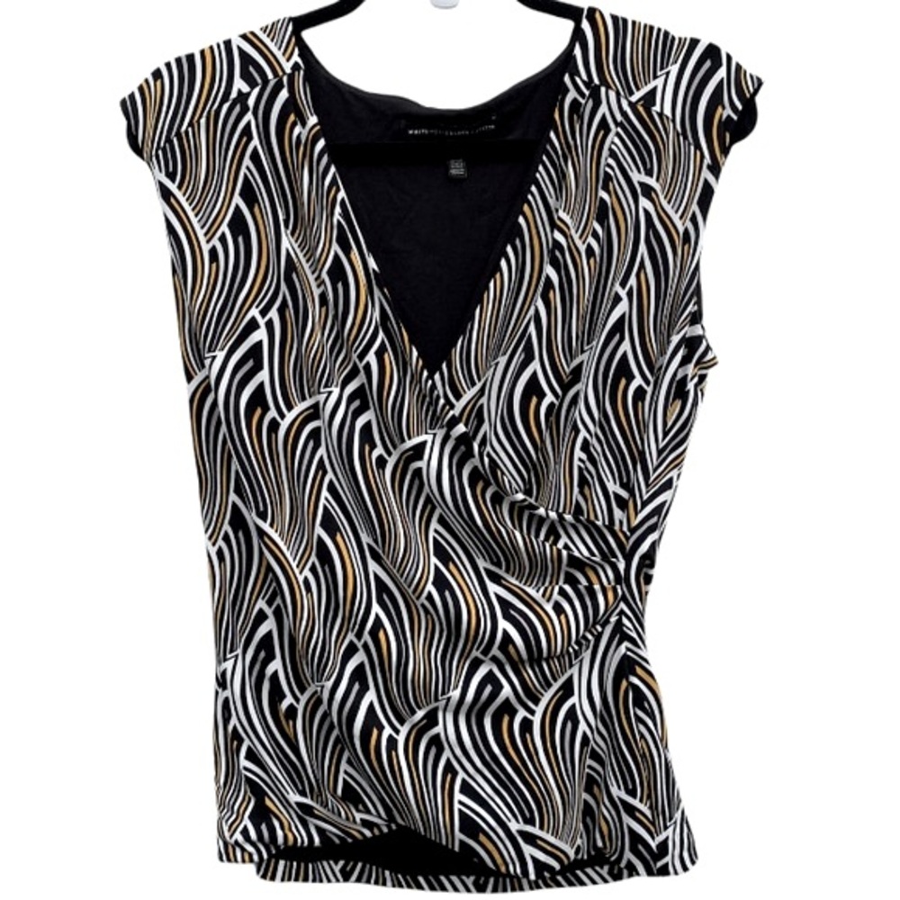White House Black Market Striped Swirls Surplice Top